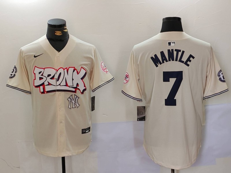 Men New York Yankees #7 Mantle Cream joint name 2024 Nike MLB Jersey style 4->new york yankees->MLB Jersey